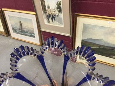 Lot 188 - A pair of mid 19th century Bohemian blue flash glass cornucopia, on parcel gilt bronze and marble bases