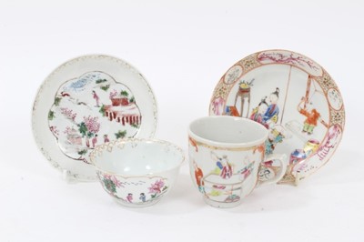 Lot 177 - A Chinese famille rose coffee cup and a saucer, and a Chinese tea bowl and saucer, decorated with the Stag Hunt patter