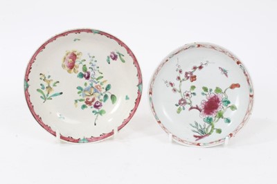 Lot 148 - Two Liverpool saucers, decorated in Chinese famille rose style