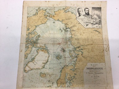 Lot 1418 - A group of ephemera including 1896 Illustrated Map "Dr. Nansen's Polarexpedition" by J Krum