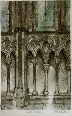 Lot 1199 - *Valerie Thornton (1931-1991) two etchings - 'Lincoln, arcading', signed and dated '81, numbered 50/60 together with 'Castillo Nuevo', signed and dated '81, numbered 14/50, 42cm x 26cm (2)