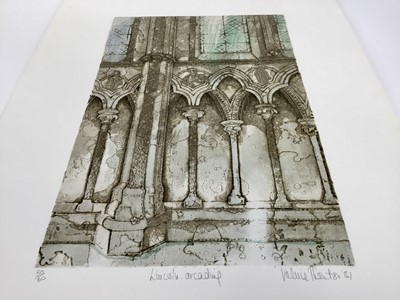 Lot 1199 - *Valerie Thornton (1931-1991) two etchings - 'Lincoln, arcading', signed and dated '81, numbered 50/60 together with 'Castillo Nuevo', signed and dated '81, numbered 14/50, 42cm x 26cm (2)