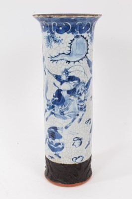 Lot 156 - A Chinese blue and white cylindrical crackle ground vase