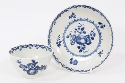 Lot 159 - A Worcester blue printed Fruit and Wreath pattern tea bowl and saucer, circa 1775
