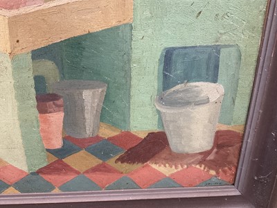 Lot 1186 - *Joyce Pallot oil on canvas - Kitchen Interior, signed and dated 1934, framed