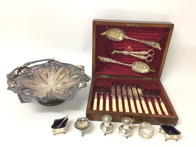 Lot 93 - Group of silver cruets and napkin ring