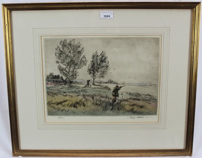Lot 1024 - *Henry Wilkinson (1921-2011) two signed limited edition coloured etchings - Shooting scenes, 113/150 and 55/150, 28cm x 36cm, in glazed gilt frames
