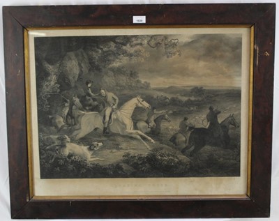 Lot 1020 - Early 19th century black and white engraving by John Scott after Philip Reinagle - Breaking Cover, published 1811, 54cm x 69cm, in glazed frame