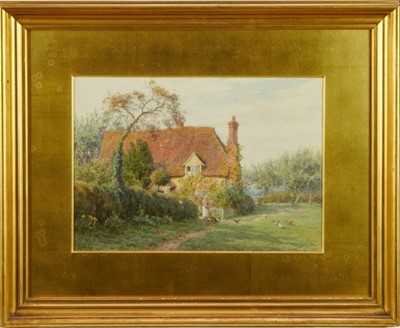 Lot 1136 - Helen Allingham watercolour Woman and chicken beside a cottage, Hedge Farm, Pinner (now known as East End Farm Cottage believed to be the oldest house in Middlesex) purchased from Chrities 93 by th...