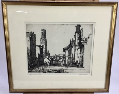 Lot 185 - William M. Larkins (1901-1974) pencil signed and titled etching - ‘Le Quai de Rosaine Bruges’, 25cm x 20cm, in glazed frame