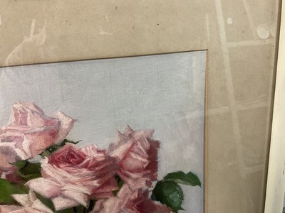 Lot 64 - John Ernest Foster (1877-1965) oil - roses in a glass vase, 30cm x 40cm
