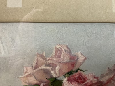 Lot 64 - John Ernest Foster (1877-1965) oil - roses in a glass vase, 30cm x 40cm