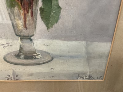 Lot 64 - John Ernest Foster (1877-1965) oil - roses in a glass vase, 30cm x 40cm