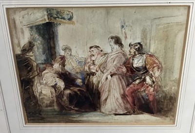 Lot 61 - Henry Liverseege (1803-1832) watercolour - figures in an interior, 17cm x 14cm in glazed frame