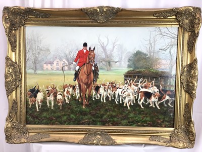 Lot 178 - English School, 20th century, oil on canvas - Essex & Suffolk Opening Meet, signed Hann, 51 x 76cm, in gilt frame