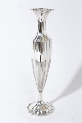 Lot 349 - Elegant German silver vase with reeded decoration on splayed foot - marked 800 27 cm