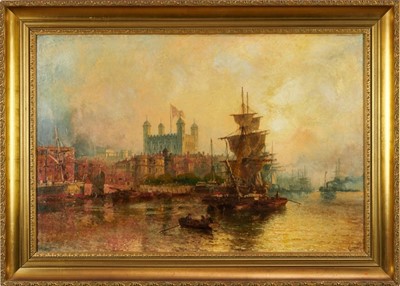 Lot 1098 - Claude Stanfield Moore (1853-1901) oil on canvas, Pool of London, signed and dated 1894. ​