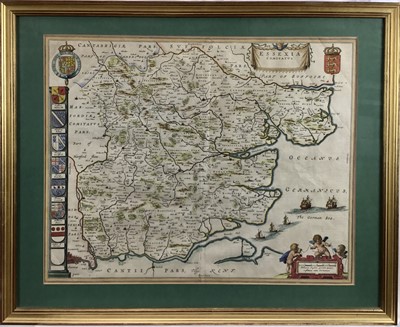 Lot 141 - Johannes Blaeu - Essexia, 17th century hand coloured engraved map
