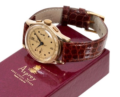 Lot 599 - Gentleman's Asprey gold chronograph wristwatch in original box