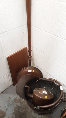 Lot 50 - Antique copper coal scuttle, kettle and bed warmer