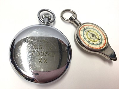 Lot 34 - Collection of silver and plated military related teaspoons, WWII pocket watch, chain, silver fobs etc
