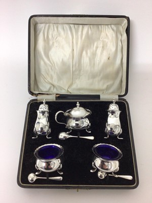 Lot 207 - Silver five piece cruet set in fitted box