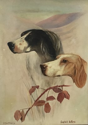Lot 152 - H Hawthorn, early 20th century, oil on canvas, Two English Setters, signed and inscribed, in painted frame.  37 x 27cm