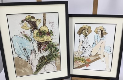 Lot 400 - Bernard Dufour (1922-2016) French, prints, two young ladies seated, mounted in glazed frame, 29 x 38cm and another similar 33 x 44cm (2)