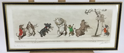 Lot 458 - Boris O’Klein “Dirty Dogs of Paris” etching - 'Le Malentendu’, 51cm overall in glazed Hogarth frame