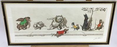 Lot 453 - Boris O’Klein “Dirty Dogs of Paris” etching - 'A la Queue', 51cm overall in glazed Hogarth frame
