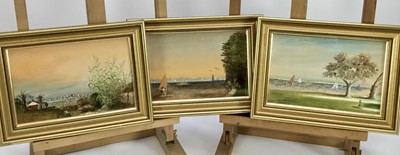 Lot 85 - Harold Day oil on board - Australian landscape, together with two others by the same hand each signed and titled verso, 15 x 23cm, glazed frames