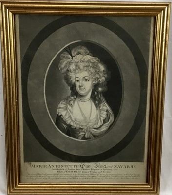 Lot 119 - Late 18th century black and white mezzotint - 'Marie Antoinette Queen of France and Navarre', pub. Robert Sayer London 11 Nov 1793, 25cm x 35cm in glazed frame