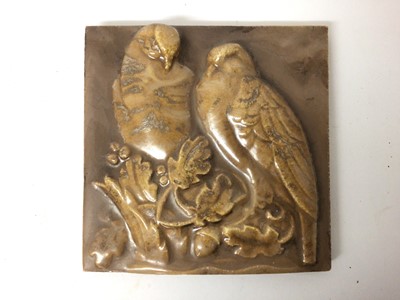 Lot 50 - Unusual 1920s ceramic plaque with relief moulded decoration depicting two birds