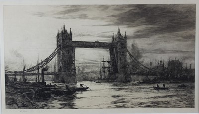 Lot 1073 - William Lionel Wyllie (1851-1931) signed etching - Tower Bridge, 32cm x 55cm, in glazed frame
