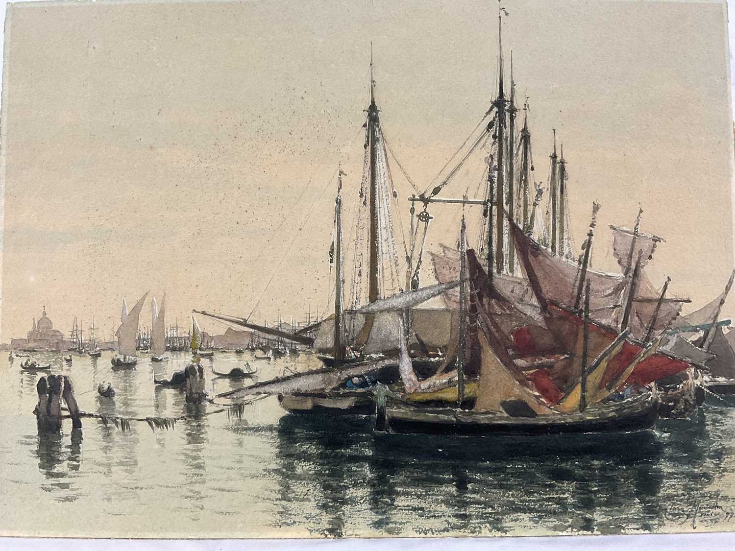 Lot 67 - Clara Montalba (1840-1929) watercolour - Venice, signed and dated ‘77, 37cm x 27cm unframed