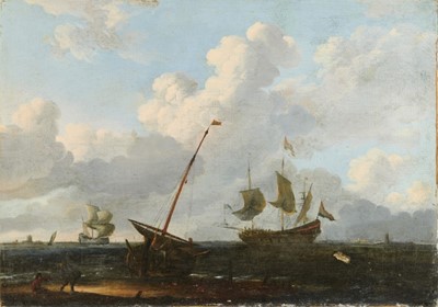 Lot 1074 - Manner of Willem Van De Velde, oil on canvas - Marine scene