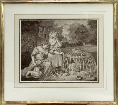 Lot 55 - 19th century stipple engraving - Children with chickens, 33cm x 27cm in glazed gilt frame