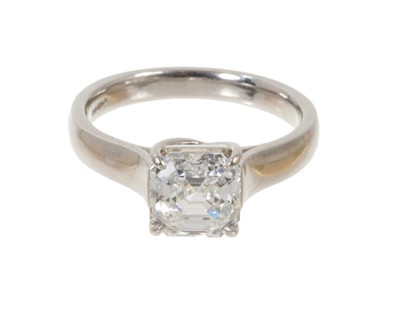 Lot 502 - Royal Asscher Cut diamond single stone ring, 2.02cts, I colour grade and VVS2 clarity in platinum setting