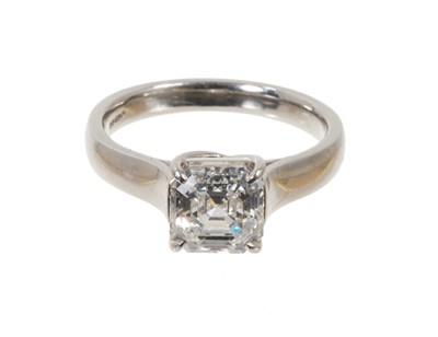 Lot 502 - Royal Asscher Cut diamond single stone ring, 2.02cts, I colour grade and VVS2 clarity in platinum setting