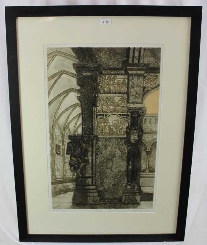 Lot 1103 - *Valerie Thornton (1931-1991) signed Artists proof etching - Arles, signed and dated ‘75