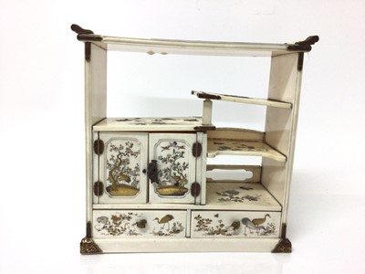 Lot 16 - 19th century Japanese ivory shibayama cabinet, finely decorated with birds and flowers, 20cm high (some parts loose/missing)