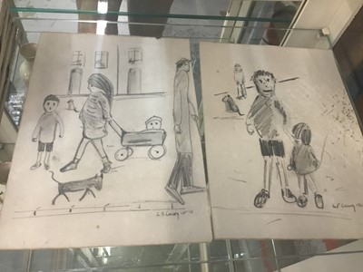 Lot 35 - Follower of Lowry-Two pencil sketches bearing signature L.S. Lowry