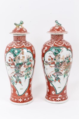 Lot 284 - Pair of late 19th century Chinese Famille verte vases and covers