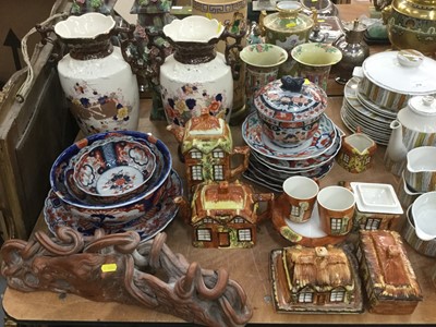 Lot 380 - Pair of 19th century Chinese Canton sleeve vases, together with Japanese ceramics, cottage-ware and other ceramics
