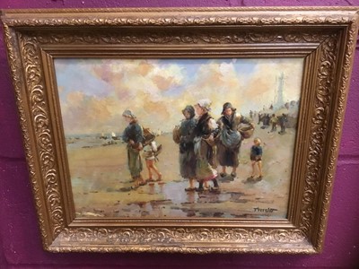 Lot 215 - T Verelst (20th century) oil on canvas, figures on a beach