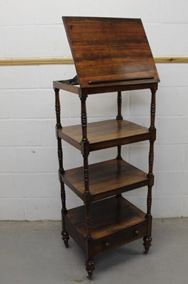 Lot 1290 - Regency rosewood four tier whatnot, with rising folio stand top