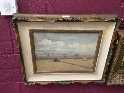 Lot 466 - Italian School oil on board, cattle at work, signed A. Bugge, in frame