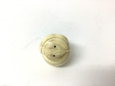 Lot 99 - Japanese ivory netsuke, carved in the form of a skull with a snake writhing through it, signed