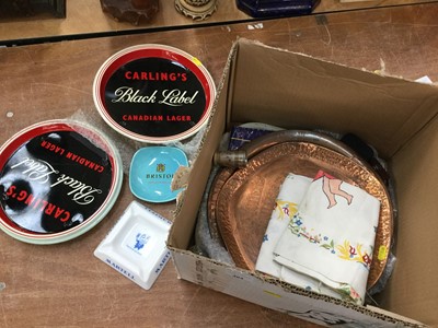 Lot 404 - Collection of vintage breweriana to include Johnny Walker copper tray, Teacher's Highland Cream Whisky tray and other items