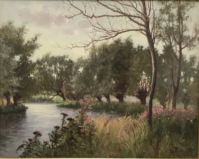 Lot 107 - John Ernest Foster (1877-1968) oil on panel - 'Wild flowers on the Stour', 50cm x 40cm